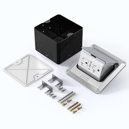 KYHSHJ Pop Up Floor Electrical Outlet with 20 Amp Stainless Steel GFCI Tamper Receptacle Outlet， Corrosive Resistant Hardware，ETL Listed,Silver