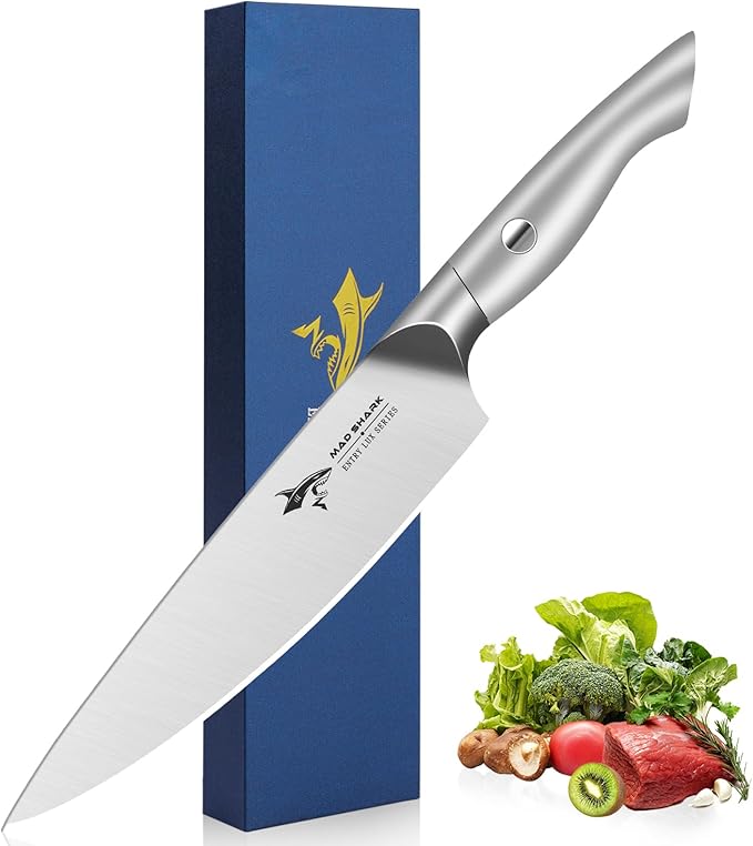 MAD SHARK 8 Inch Chef Knife, Professional Kitchen Knife with German High Carbon Steel, Ultra Sharp & Ergonomic Handle for Meat, Vegetables Cooking Knife for Mens, Mom & Dad Birthday Gifts (Gift Box)