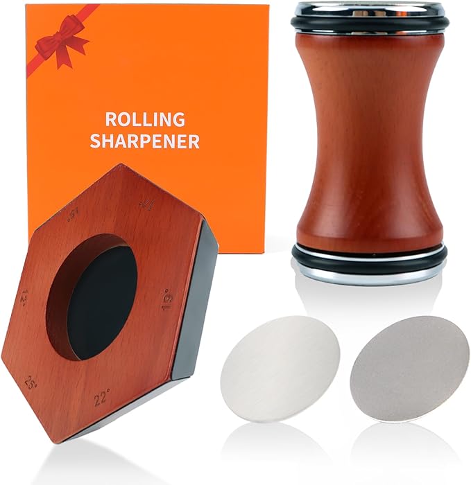 Rolling Knife Sharpener Kit, Kitchen Knife Sharpener with 15 & 20 Degree Sharpening with 2pcs Polishing Disc & 2pcs Grinding Disc for Kitchen Knives, Pocket Knives, Chef's Knives