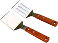 2 PCS Metal Spatula for Cast Iron Skillet, Stainless Steel Grill Spatula Slotted Turner Fish with Wood Handle Flat Top Griddle for Cooking BBQ