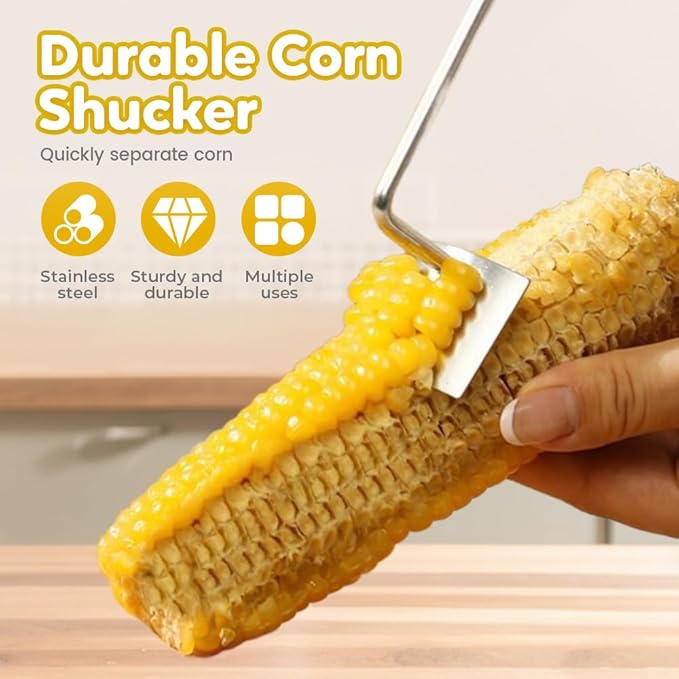 Easy Clean Corn Cob Peeler, 2025 New Corn On The Cob Stripper Tool with Long Handle, Stainless Steel Corn Cutter for Corn Cob With Corn Holder (Green-1 pcs)