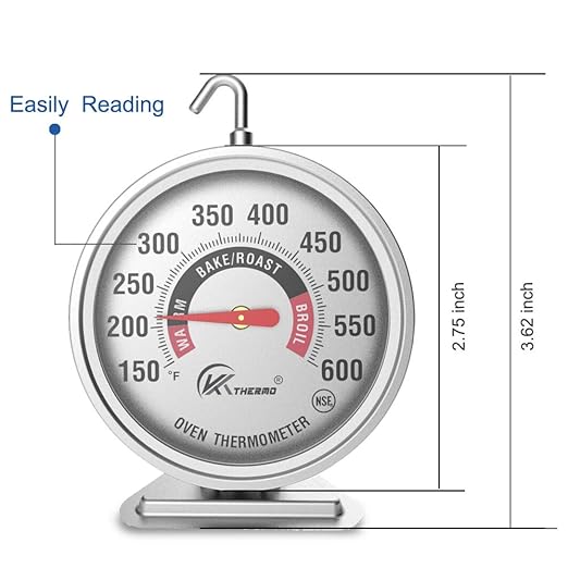 KT THERMO Oven Thermometer150-600°F, Oven Grill Fry Chef Smoker Analog Thermometer Instant Read Stainless Steel Kitchen Cooking Thermometer