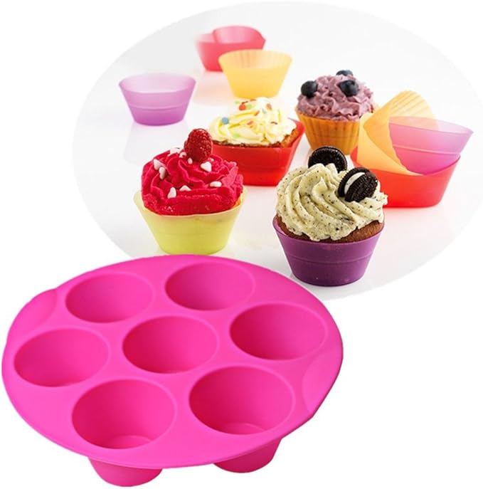 Silicone Muffin Pans for Air Fryer 7 Cavity Muffin Tray Cupcake Pan Nonstick Brownie Cake Mold Round Pudding Recipe Tray Bakeware