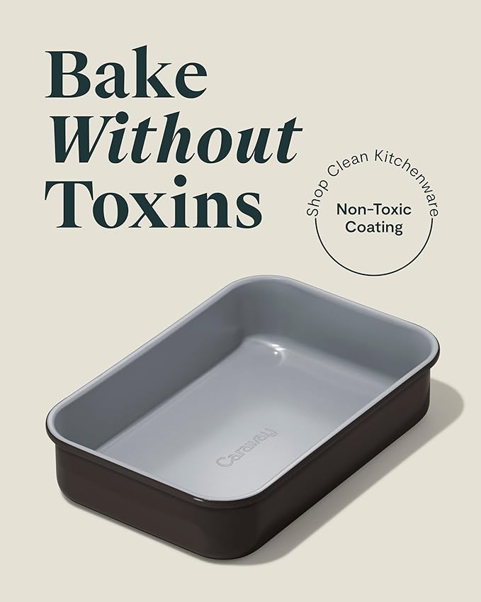 Caraway Nonstick 9” x 6.5” Small Rectangle Baking Pan Duo – Non-Toxic, PTFE & PFOA Free – Aluminized Steel Core – Deep Ceramic Baking Pan for Casseroles, Lasagna & More - Black