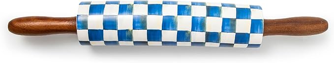 MACKENZIE-CHILDS Rolling Pin, Decorative Roller Pin for Baking, Cute Baking Supplies, Blue-and-White Royal Check