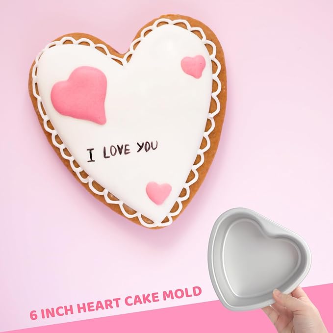 Heart Shaped Cake Pan 6 Inch Aluminum Cake Pans Heart Cake Tin Baking Cake Mold for Valentine's Weddings Birthday Party