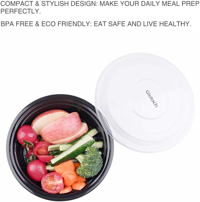 Glotoch Meal Prep Container, 50 Pack 24 OZ To Go Containers，Round Plastic Food Storage Containers Set with Lids - Microwave, Freezer & Dishwasher Safe，Eco-Friendly, BPA-Free, Durable & Stackable