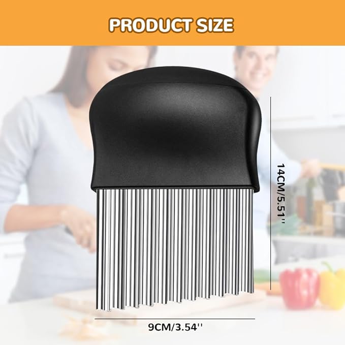 Large Crinkle Cutter, Stainless Steel Wavy Cutter with Non-Slip Handle, French Fry Cutter, Crinkle Potato Slicer, Chopping Tools for Potatoes Carrot Fruit Vegetable (C Set: 3 Pcs)