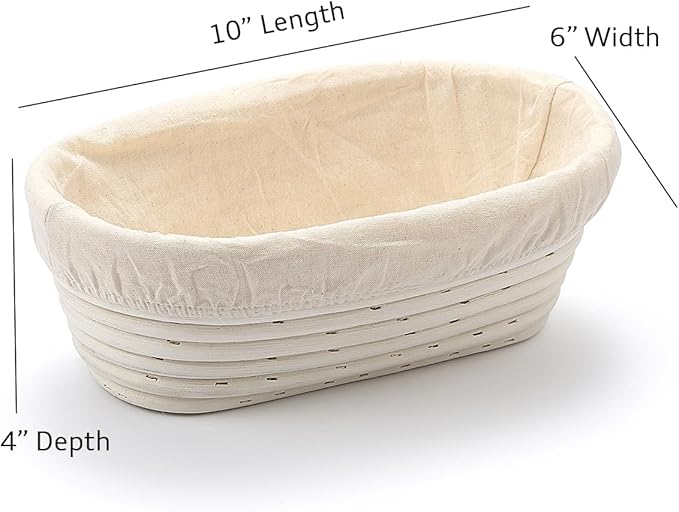 Saint Germain Bakery Premium Round Bread Banneton Basket with Liner - Perfect Brotform Proofing Basket for Making Beautiful Bread (10 inch Oval)