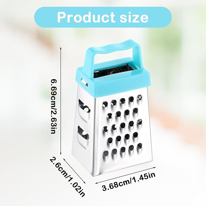 3Pcs Mini Grater, Small Cheese Grater Stainless Steel Box Grater with Handle Efficient Kitchen Gadget for Grating Garlic Nutmeg Chocolate Parmesan Dishwasher Safe,1.02x1.45in