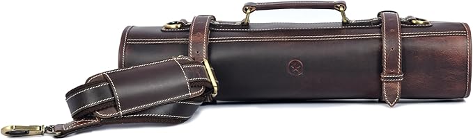 Leather Knife Roll Storage Bag, Elastic and Expandable 10 Pockets, Adjustable/Detachable Shoulder Strap, Travel-Friendly Chef Knife Case (Florida Brown, Leather)