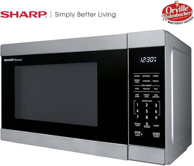 SHARP Countertop Microwave Oven with Removable 12.4" Carousel Turntable, 1000 Watt, 1.1 Cubic Feet, Stainless Steel