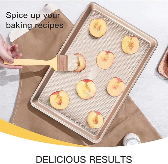 Nonstick Baking Sheet Pan Set of 3, Heavy Duty Cookie Sheets for Oven, 0.6mm Thick Quarter Size & Half Size & Jelly Roll Pan, Rustproof & Easy Clean with Textured Surface(Pink)