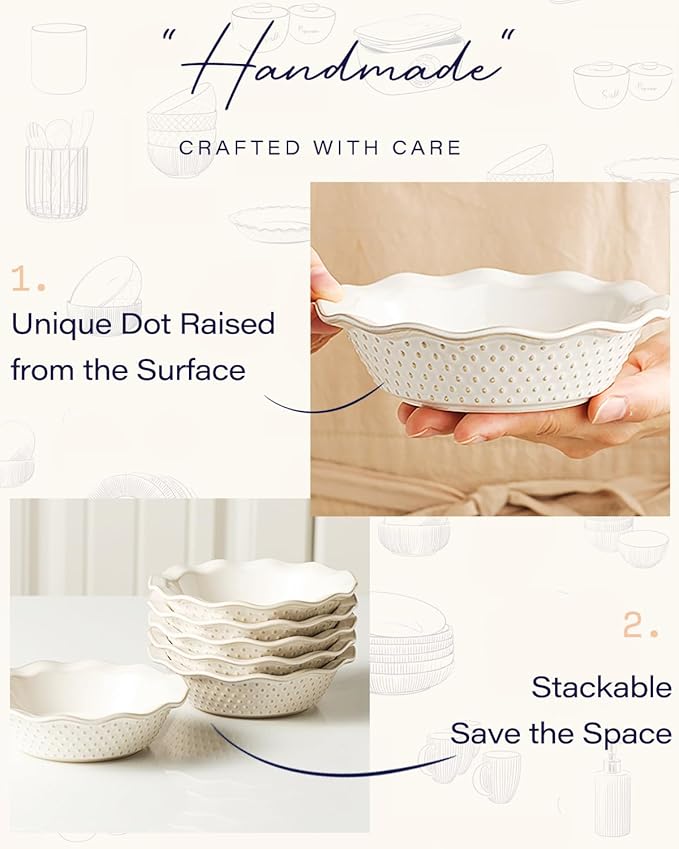 getstar Ceramic Mini Pie Pan Set of 6, Small Pie Dish for Baking, Non-Stick, Oven & Dishwasher Safe, Quiche Baking Dish, Pie Plate, Deep Dish Pie Pan (Dots)