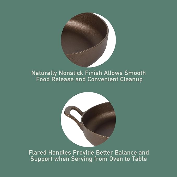 Bloomhouse Natural Bronze Finish 12-Inch Cast Iron Skillet with Long Handle, Helper Handle & Olive Wood Trivet – Olive Oil Treated Fry Pan, Oven & Stovetop Safe