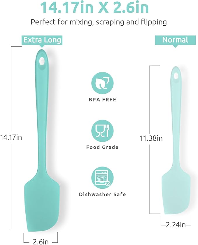 14in Extra Long Silicone Spatula: U-Taste 480ºF Heat Resistant Flexible Baking Mixer Scraper, Large Rubber Mixing Stirring Scraping Seamless Kitchen Turner Utensil for Nonstick Cookware (Aqua Sky)