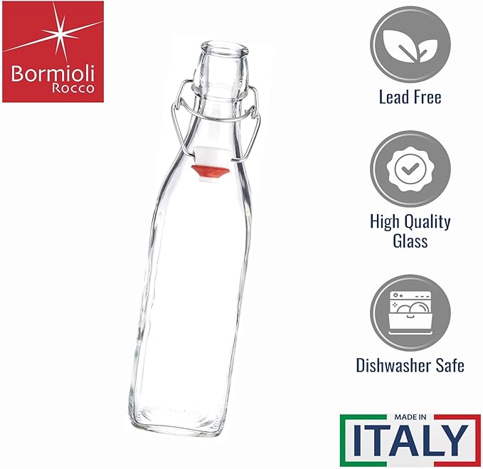 Bormioli Rocco Swing Top Glass Bottle (Set of 2) - 17 oz Reusable Container with Secure Metal Clasp, Ideal for Homemade Juices, Oil Infusions, Condiments, Mixers - Everyday Drinking Glasses