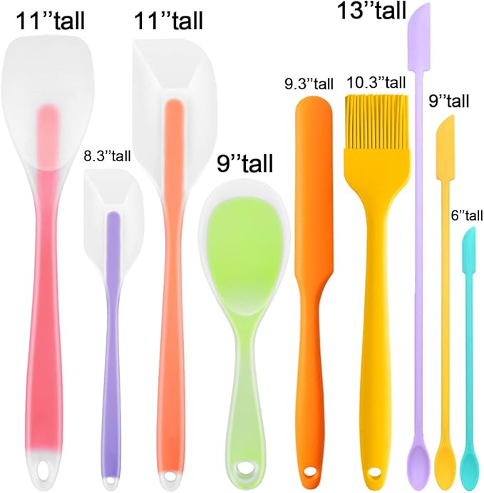 9Pcs Spatulas Silicone Heat Resistant Silicone Spatula Set Small Mini Long Jar Spatulas for Nonstick Cookware, Rubber Silicone Spoon Spatula Set for Baking Mixing Cooking Kitchen Utensils Set