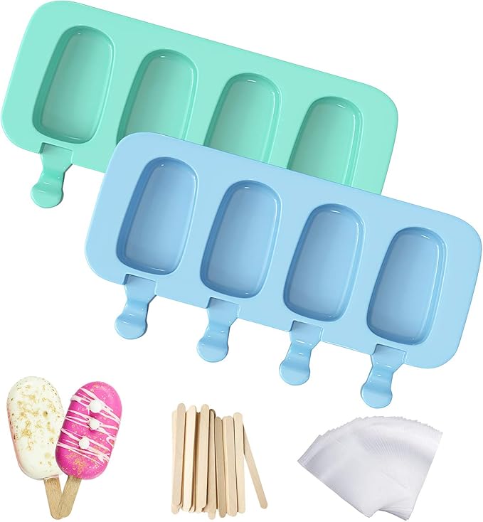 Popsicles Molds, Ozera 2 Pack Homemade Cake Pop Molds, Reusable Silicone Ice Pop Cream Maker Cakesicle Molds with 50 Wooden Sticks & 50 Bags