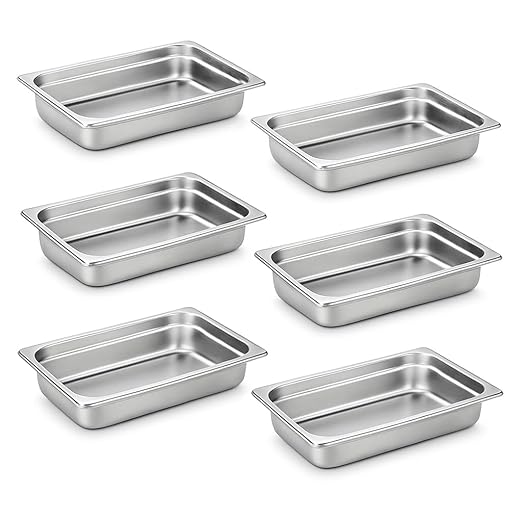 Full Size Hotel Pans 4 Inch Deep Stainless Steel Food Pan - Anti-Jam 6 Pack Steam Table Pan Set for Catering, Buffet Use, Kitchen Prep