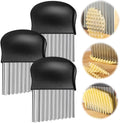 Large Crinkle Cutter, Stainless Steel Wavy Cutter with Non-Slip Handle, French Fry Cutter, Crinkle Potato Slicer, Chopping Tools for Potatoes Carrot Fruit Vegetable (C Set: 3 Pcs)