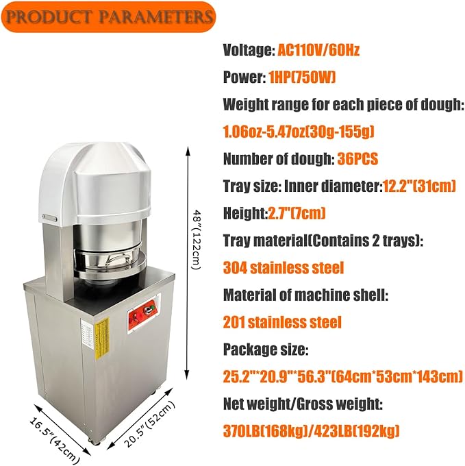 Electric Automatic Dough Divider 36pcs, Commercial Dough Dividing Cutting Machine, Stainless Steel Dough Cutter for Bakery, Pizzeria, 110V