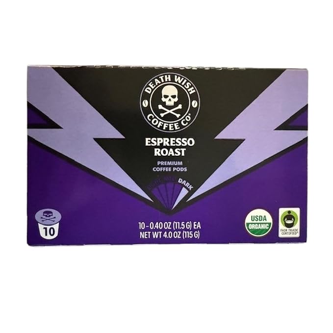 Death Wish Coffee, Espresso Roast Single Serve Coffee Pods - Fair Trade and Organic (10 Count) (Pack of 2)