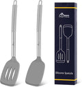 HOTEC Silicone Spatula Set of 2 Heat-Resistant 600°F & BPA-Free Kitchen SaptulaTurner with Stainless Steel Handles, Slotted & Solid Spatulas for Nonstick Cookware, 13.7 Inch, Grey