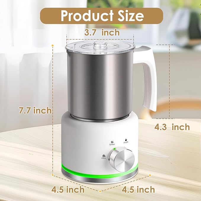 Milk Frother, 16.9 OZ Milk Frother and Steamer, 4 in 1 Electric Milk Frother Dishwasher Safe Durable Silent Frother for Coffee Hot and Cold Foam Maker (White Stainless)