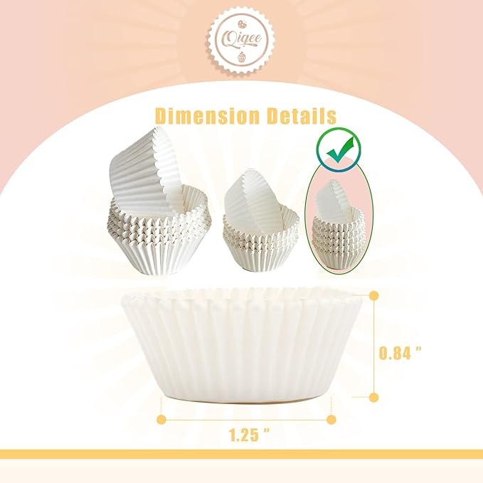qiqee 600 Count Mini Cupcake Liners White Muffin Liners Food Grade Baking Cups Paper No Smells（Small Size）