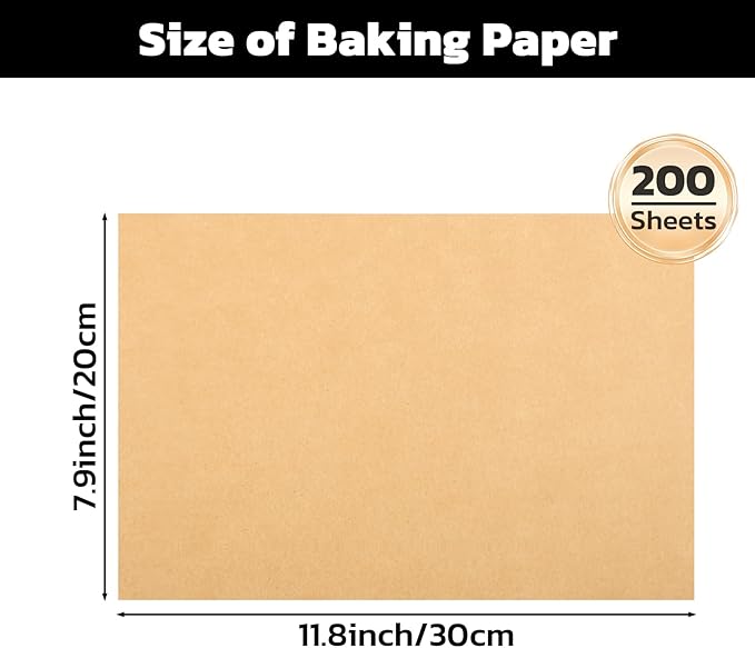 Beasea Parchment Paper Sheets for Baking, 200pcs 8x12 Inch Unbleached Precut Nonstick Heavy Duty Natural Baking Paper Sheets for Air Fryer Cooking, Grilling, Frying and Steaming