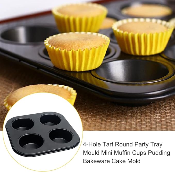 Pilarmuture 4 Hole Muffin Pan Muffin Trays, Bakeware Tins & Trays Non-stick Cupcake Baking Pan Mini Muffin Cups Pudding Bakeware Cake Mold for Oven Baking Roasting