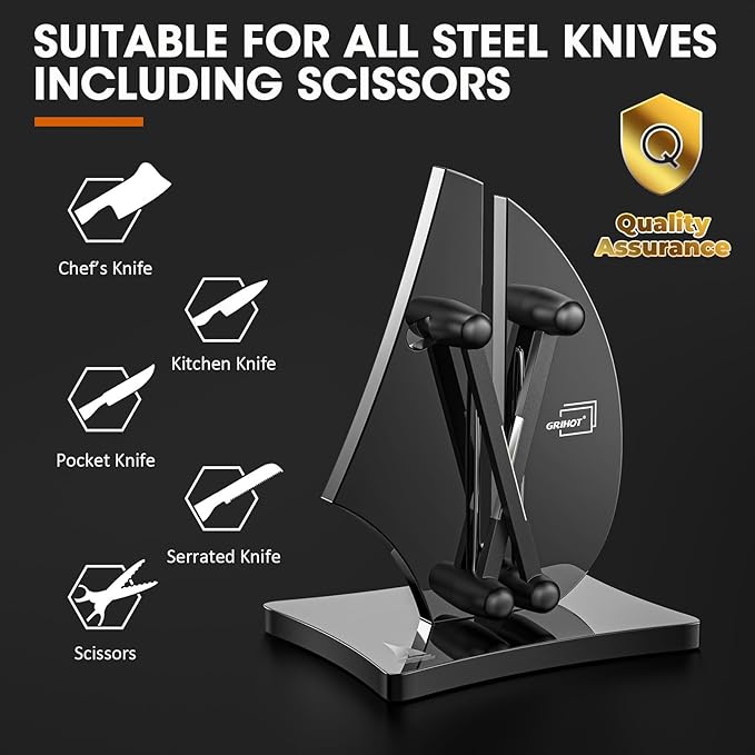 VN3 Professional Knife Sharpener | 3-Action Streamlined Sailboat Design for Effortless Knife Sharpening - The Ultimate Tool for Precision 11 to 21 Degree Angles (Obsidian Color)