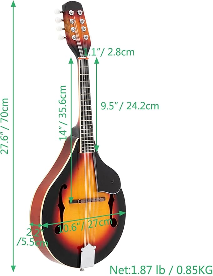 Elegant Mandolin Musical Instrument,A Style Mandolin Instrument with Guard Board,Glossy Sunburst Finish (Sunset)