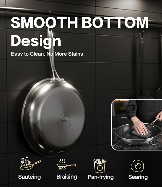 Non Stick Frying Pans with Lids, 10 Inch Fry Pan, Hybrid Large Frying Pan with Lid, Nonstick Skillet Stainless Steel, Dishwasher & Oven-Safe, Induction Compatible Cooking Pan