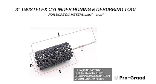 TwistFlex Cylinder Hone | 3” 240SC Flexible Cylinder Honing & Deburring Tool | 3” (76.2mm) Bore Brush for Hole Diameters 2.8"- 3.02" | Silicon Carbide 240 Grit | 13.5" Length | 1 Pack
