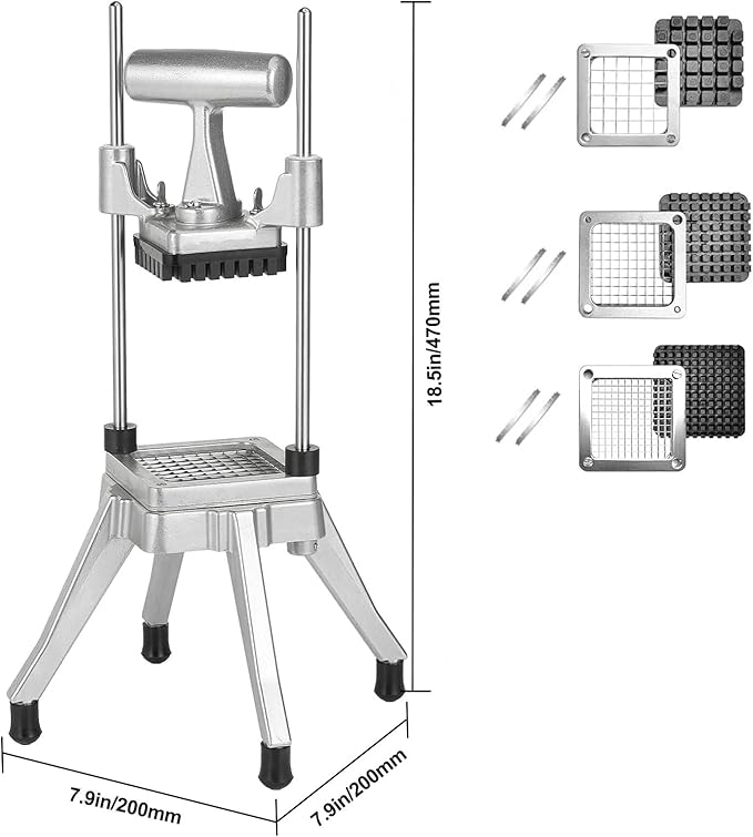 Commercial Vegetable Chopper & French Fry Cutter Stainless Steel,Vegetable Chopper Dicer Stainless Steel,1/4" 3/8" 1/2"Blades Sizes,Heavy Duty Cutter for Potatoes Onion Peppers Mushrooms