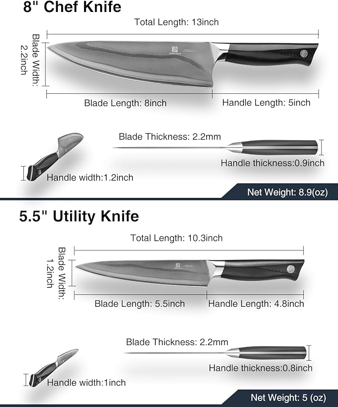 10C Pro Kitchen Knife Set 2pc,8" Chef Knife & 5.5" Utility Knife,VG10 High Carbon Stainless Steel,6-Star Sharp Standard,G10 Black Handle,Love's Gift Box
