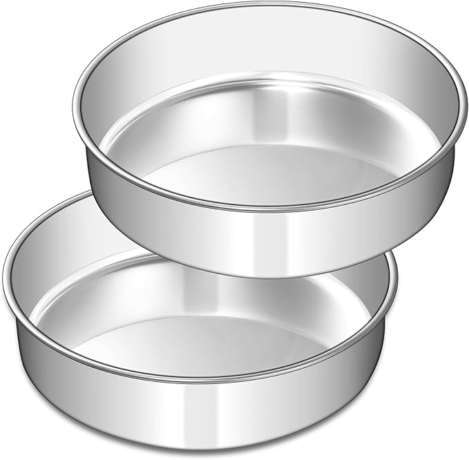 6 Inch Cake Pan Set of 2, Stainless Steel Round Layer Cake Baking Pans Tins, Non-Toxic & Healthy, Leak-proof & Easy Clean & Dishwasher Safe