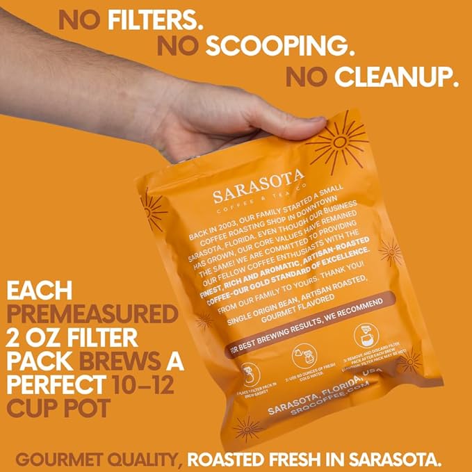 Ground Flavored Coffee In Filter Packs | Medium Roast Low Acid Mold Free Pouches | Sampler Packets | Roasted Butter Pecan Crunch Gourmet Powder Bags for 10-12 Cup Drip Maker | Highest Rated Individual Premeasured Coffee