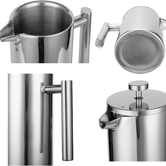 French Press Coffee Maker,Stainless Steel Double Wall Insulated Coffee Press 34 oz,4-8 Cups, Portable Hot Cold Brew Teapot Cafetera for Coffee Bar Accessories Kitchen Camping (silver,34oz)