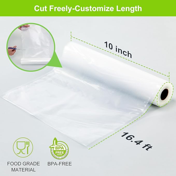 MAGIC SEAL Vacuum Sealer Bags, 3 Rolls 10’’ × 16.4’ Textured Vac Seal Bags for Food Storage or Sous Vide, BPA Free, Commercial Grade - NOT Work with MAGIC SEAL MS175 Vac Sealers