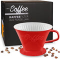 Creano Porcelain Coffee Dripper Red - Ceramic Cone Brewer - Pour Over Coffee Maker for Filter Bags Size 4 - Easy Manual Brew for pure Taste - also for Camping, Hiking