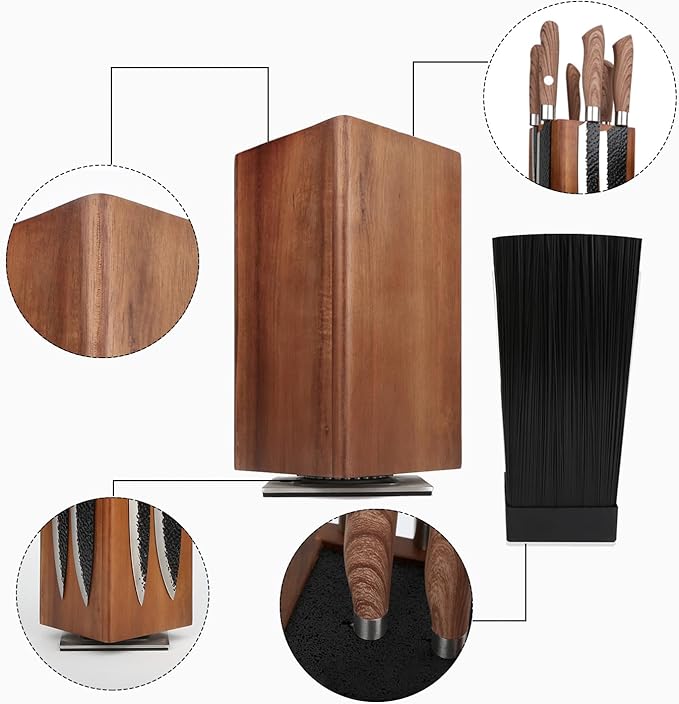 Magnetic Knife Block, Rotatable Knife Holder, Wooden Brown, Modern Style, Acacia Material