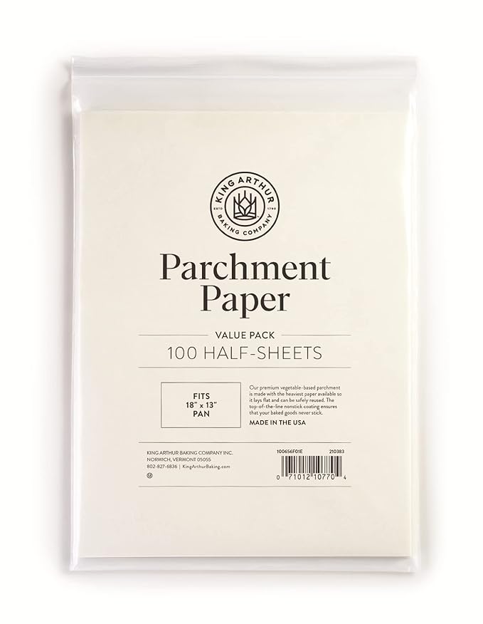 King Arthur Professional-Grade Pre Cut Parchment Paper Sheets for Baking: 100 Count, Nonstick, Reusable, Heavy-Duty, Fits 18 x 13 in Pan, Silicone-Coated, USA-Made Baking Supplies