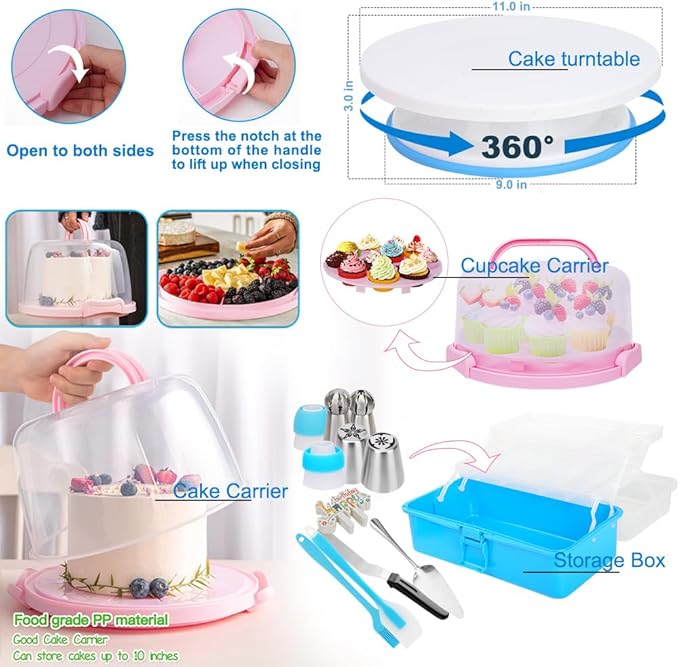 Cake Decorating Kit, 730 Pcs Cake Pop Kit Cake Decorating Supplies with Cake Carrier Holder Springform Pan Sets Toolbox Organizer Turntable Piping Bags Tips Chocolate Molds for Beginner Professional