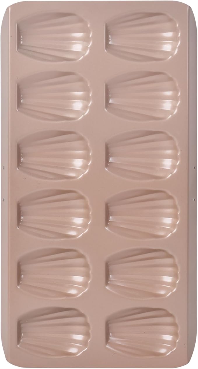 Madeleine Pan, 12-Cavity Mold Cake Pan Non-Stick Oval Shell Madeline Bakeware for Oven Baking (Rose Gold)