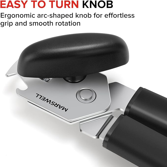 Can Opener Manual, MARSWELL Comfy Grip Can Opener Hand Held with Magnetic Lifter, Smooth Cutting Sharp Blade, Manual CanOpener for Seniors with Easy Turn Knob, Black