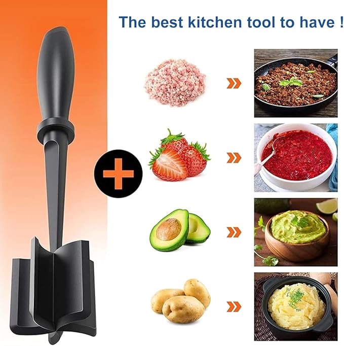 8Pcs Meat Masher, Nylon Nonstick Ground Beef Chopper with 5 Curved Blades & Ergonomic Non-Slip Handle, Heat-Resistant Potato Masher for Kitchen