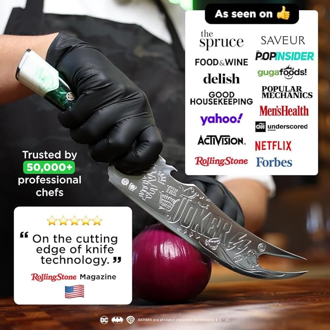 Dalstrong Pitmaster BBQ Knife - 8 inch - THE JOKER™ Edition Official License - 5 Layer 9CR18MOV Stainless Steel - Resin Handle - Meat Fork Bottle Opener - Collection Item - Knife Sheath